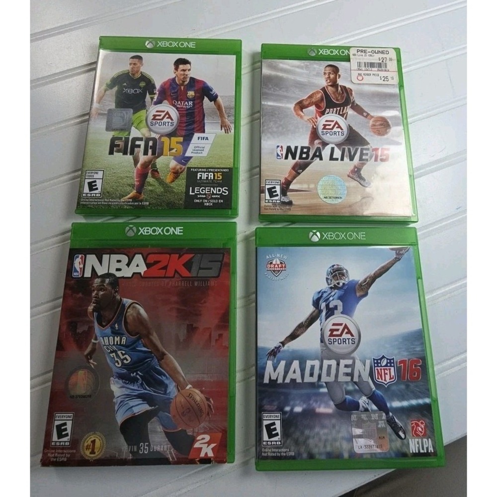 Xbox One Sports Games Lot OF 4 FIFA 15, MADDEN 16, NBA 2K15, NBA LIVE 15
